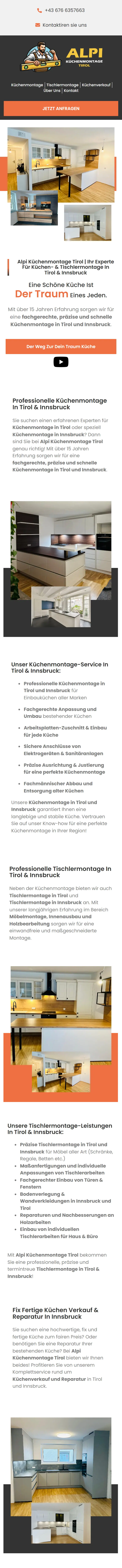 Startseite von Alpi Küchenmontage Tirol am Smartphone