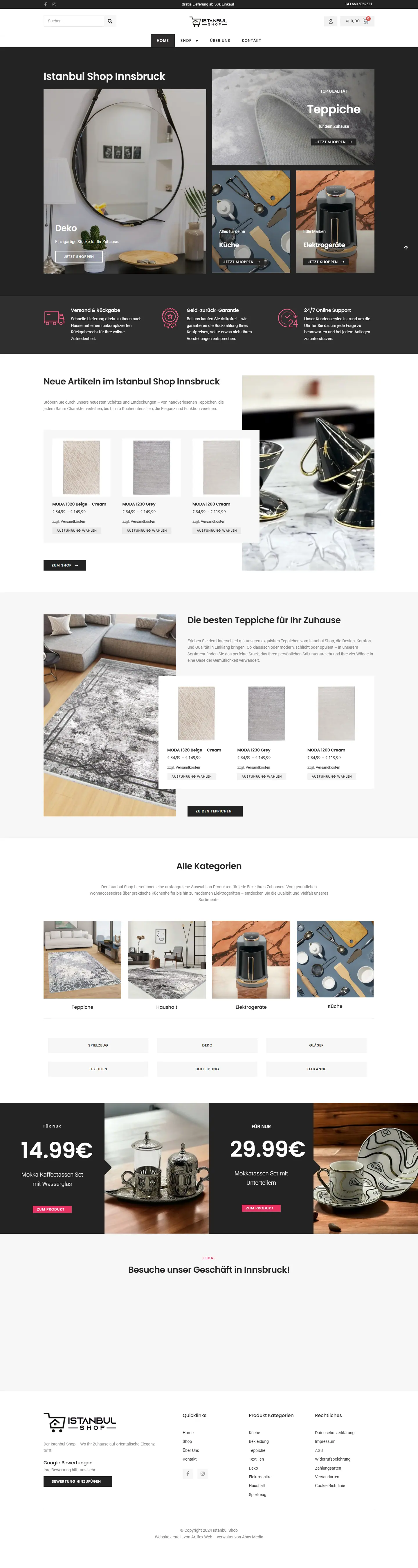 Startseite von Istanbul Shop am Desktop