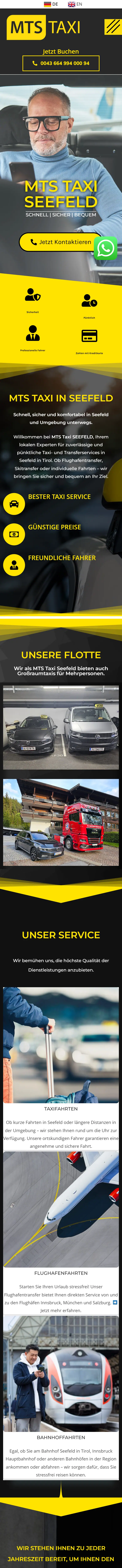 Startseite von MTS Taxi Seefeld am Smartphone