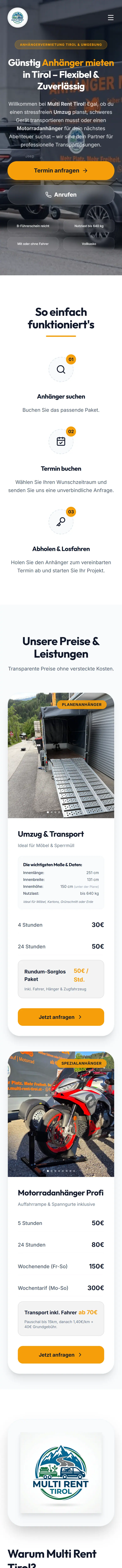 Startseite von Multi Rent Tirol am Smartphone